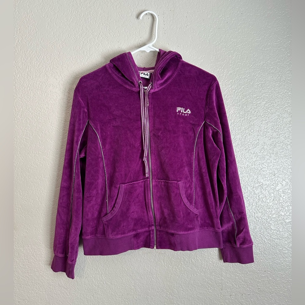 Fila women’s  Y2K purple velour zip up jacket size XL